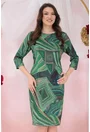 Rochie office verde cu print abstract bej
